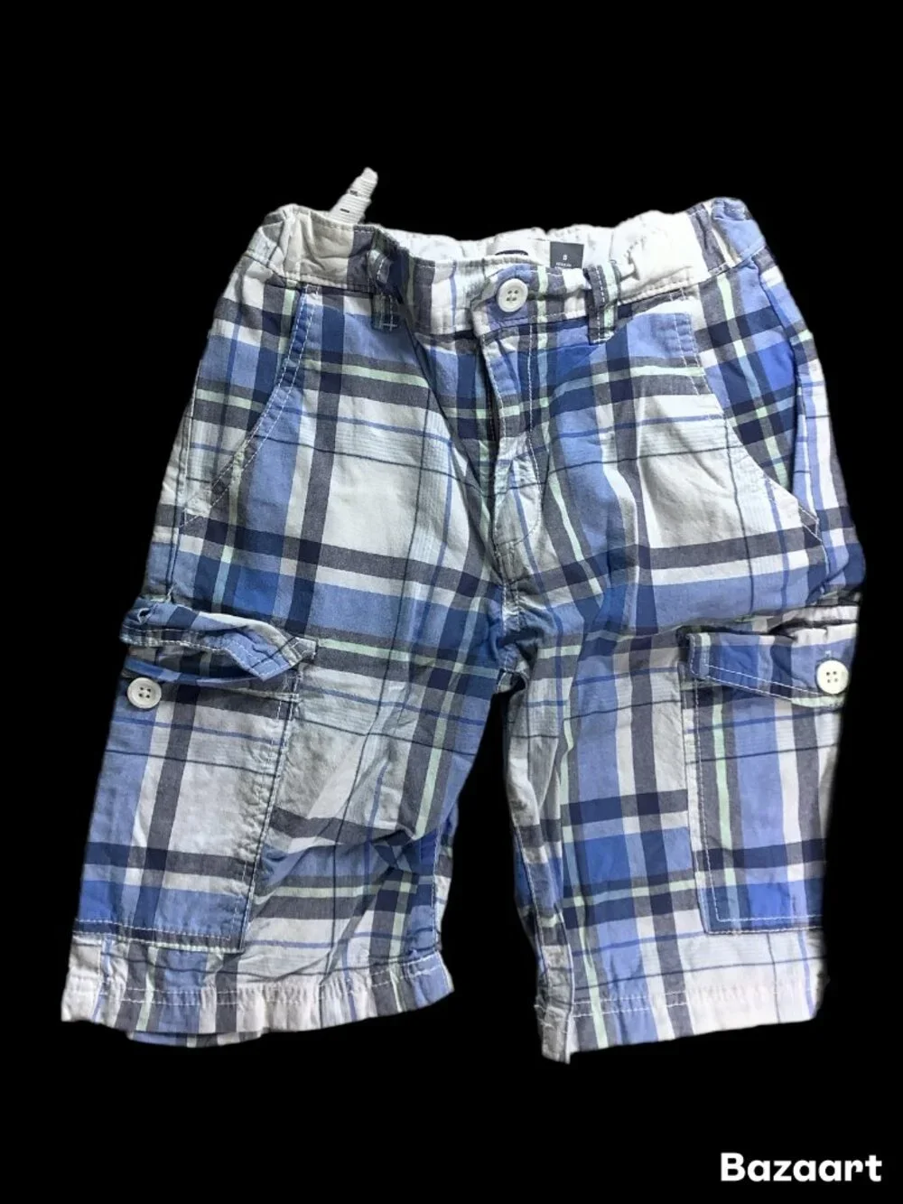 Lot of 2 Old Navy Boys Shorts Size 8 Plaid & Khaki Cargo Built-In Belts